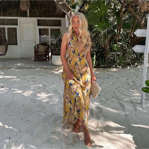 Zara dress midi halter beaded abstract wedding summer vacation boho - Picture 4 of 16